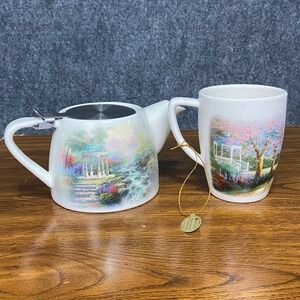 Thomas Kinkade Bradford Exchange Heirloom Porcelain Tea Set Harmony‎ of Life